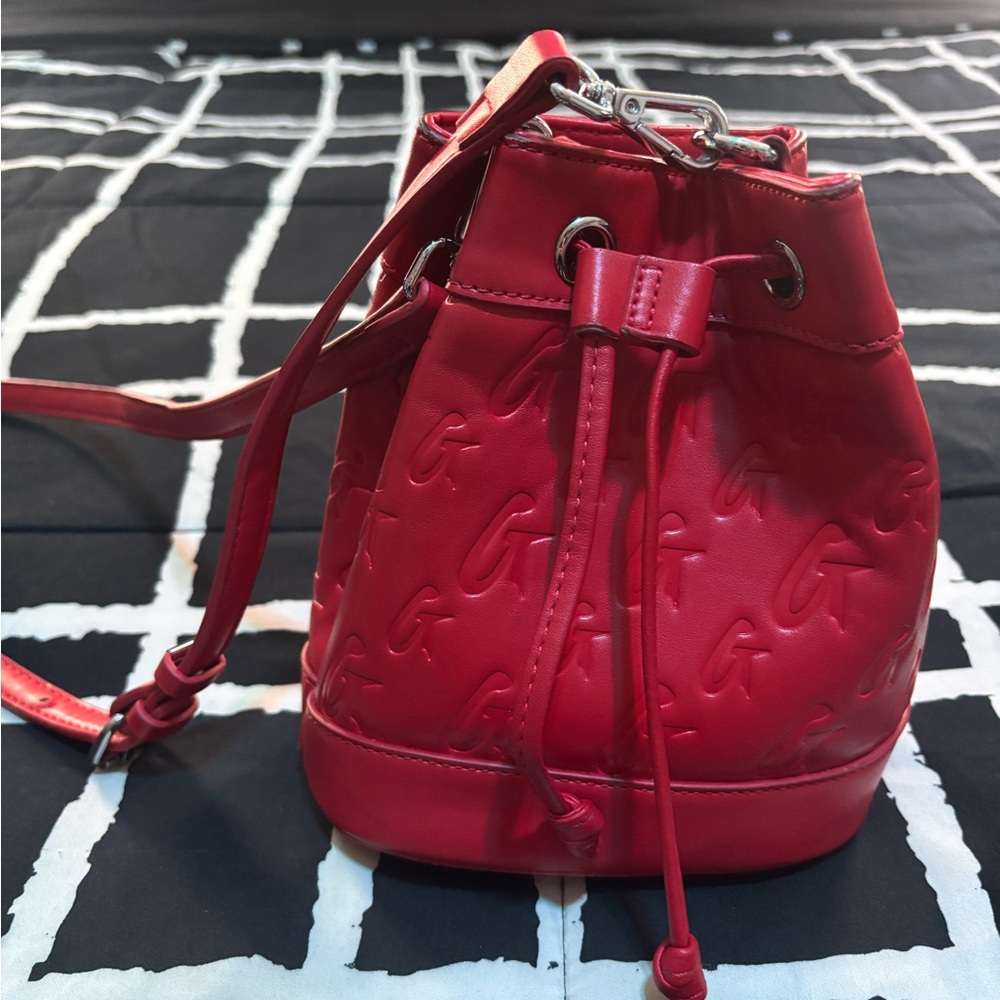 Red Embossed Bucket Bag